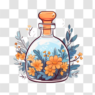 Perfume Bottle - Glass Bottle With Garden Flower Design Transparent PNG