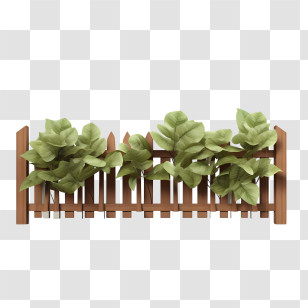 Wooden Garden Fence - Wooden Fence With Green Plants Transparent PNG