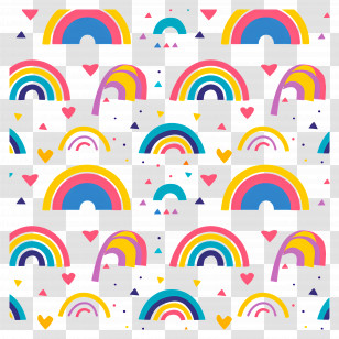 Rainbow Pattern - Vibrant Rainbow And Heart Pattern Background Transparent PNG