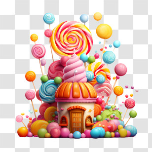 Candy Day - Candy House Surrounded By Lollipops In Cartoon Style Transparent PNG
