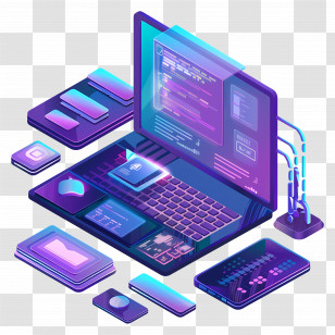 System Configuration - Futuristic Laptop With Devices Transparent PNG
