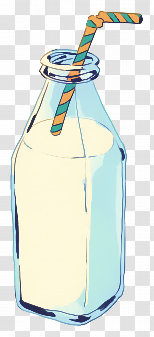 Milk Bottle - Glass Milk Bottle With Striped Straw Animation Transparent PNG