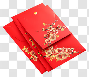 Chinese New Year - Beautiful Red Envelopes With Golden Floral Design Transparent PNG
