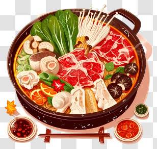Chinese Hot Pot Icon - Hotpot With Fresh Ingredients And Sauces Transparent PNG