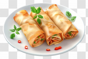 Spring Rolls - Plated Spring Rolls With Garnishes Transparent PNG