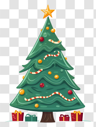 Christmas Tree Drawing - Christmas Tree With Ornaments And Gifts Transparent PNG