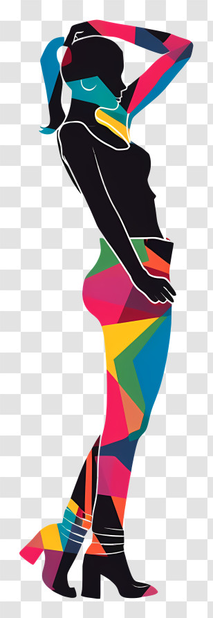 Girl Silhouette - Colorful Silhouette In Fashion Pose Transparent PNG