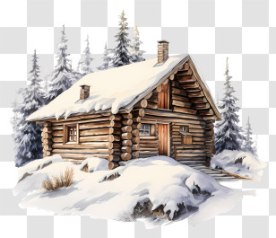 Snowy Cabin - Snowy Log Cabin In Winter Forest Transparent PNG