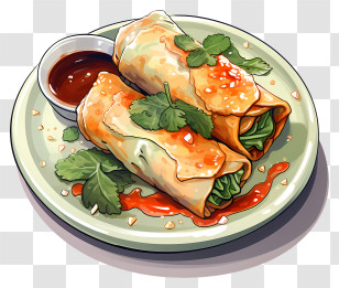 Watercolor Spring Rolls - Vegetable Spring Rolls With Sauce Transparent PNG