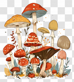 Mushrooms - Colorful Mushroom Illustration Transparent PNG
