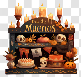 Dia De Muertos Altar - Dia De Muertos Altar With Candles And Skulls Transparent PNG
