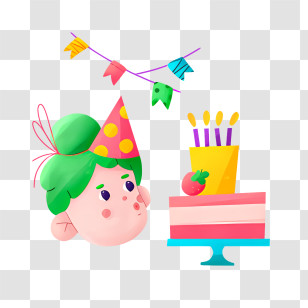 Birthday - Birthday Cake With Party Hat Transparent PNG
