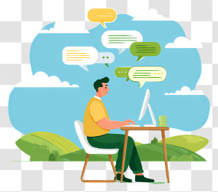 Freelance Man Working On Laptop - Cartoon Person Chatting Online Transparent PNG