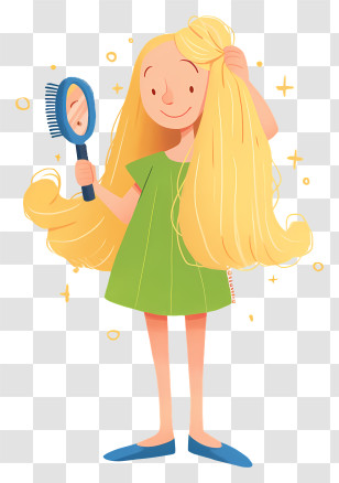 Girl Combing Hair - Charming Girl With Long Blonde Hair Transparent PNG