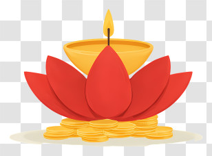 Bright Golden Diya - Lotus Diya Over Gold Coins Transparent PNG