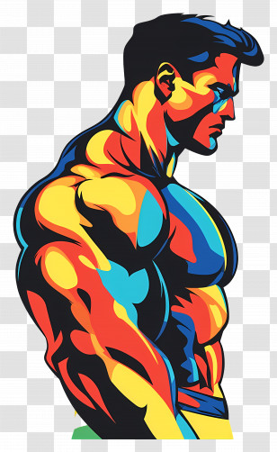 Strong Man Silhouette - Colorful Muscular Man Illustration Transparent PNG