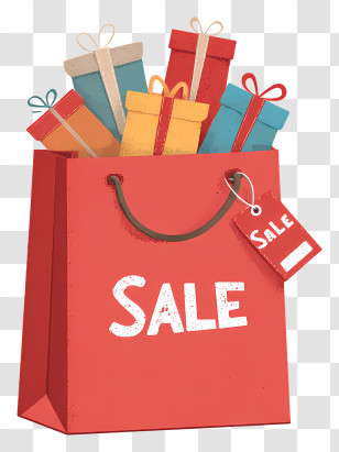Red Shopping Gift Bag - Red Sale Shopping Bag With Gifts Transparent PNG