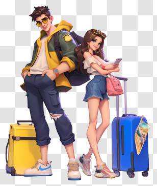 Couple On Vacation - Stylish Couple With Luggage Transparent PNG