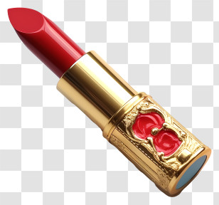 Red Lipstick - Red Lipstick With Decorative Golden Tube Transparent PNG