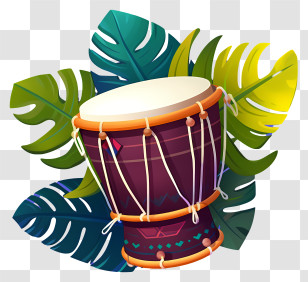 Drum - Decorative Drum With Tropical Leaves Transparent PNG
