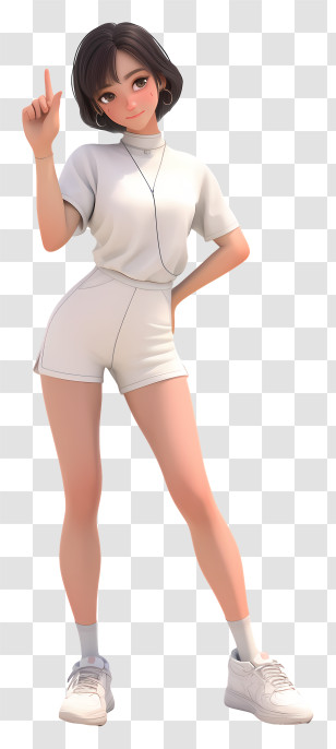 Pointing Up - Stylish Animated Girl In Casual Outfit Transparent PNG