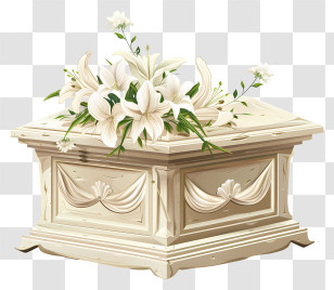 Funeral - White Coffin With Flowers Transparent PNG