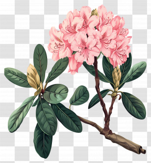 Vintage Flowers - Pink Rhododendron Flower Illustration Transparent PNG