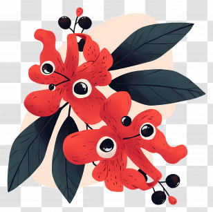 Guarana Berry - Quirky Red Flowers With Cartoon Eyes Transparent PNG