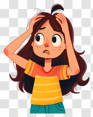 Girl In Trouble - Illustration Of A Worried Girl Transparent PNG