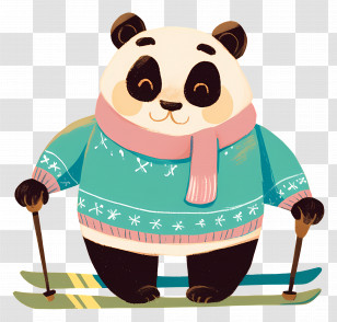 Panda Skiing - Panda Dressed For Skiing Adventure Transparent PNG