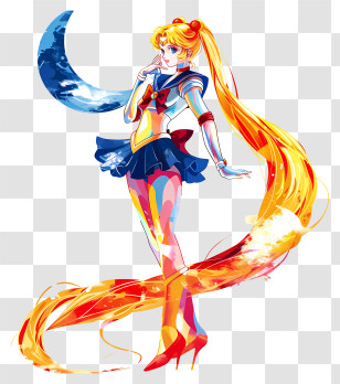 Sailor Moon - Colorful Sailor Moon With Crescent Moon Transparent PNG
