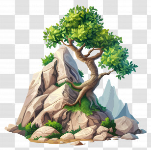Mountain Tree - Tree Growing On Rocky Landscape Transparent PNG