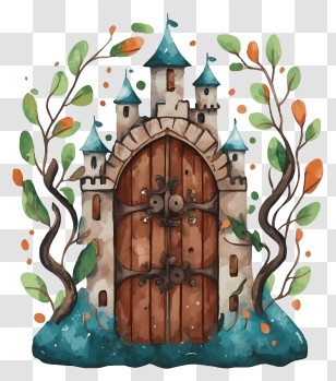 Watercolor Painting - Watercolor Illustration Of A Fairy Tale Castle Door Transparent PNG