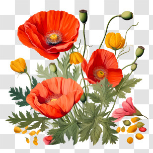 Poppy Flower - Vibrant Poppy Flowers Illustration Transparent PNG