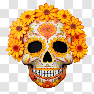 Day Of The Dead
 - Colorful Sugar Skull With Yellow Flowers Transparent PNG