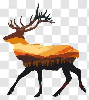 Deer Silhouette - Deer Silhouette With Mountain Scenery Transparent PNG