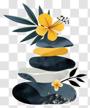 Spa Stones - Stacked Stones With Yellow Flower Transparent PNG