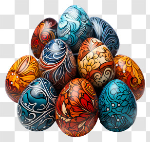 Colored Eggs - Stack Of Intricately Designed Easter Eggs Transparent PNG