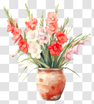 Gladiolus - Gladiolus Flowers In A Decorative Vase Transparent PNG