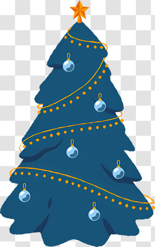 Christmas Tree - Blue Decorated Christmas Tree Illustration Transparent PNG
