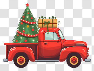 Red Pickup Truck - Red Truck Carrying Christmas Tree Transparent PNG