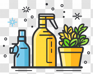 Spring Cleaning - Cleaning Supplies With Plant Illustration Transparent PNG