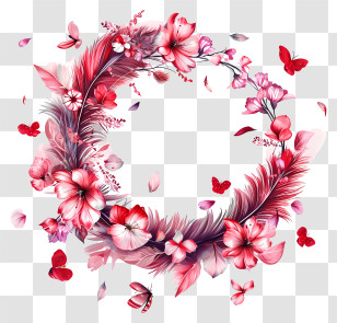 Valentine Wreath - Pink Floral And Butterfly Wreath Illustration Transparent PNG