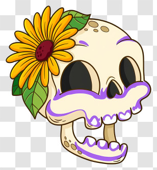 Halloween Skull Flowers - Colorful Skull With Flower Illustration Transparent PNG