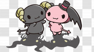 Lloromannic - Charming Devil Couple Cartoon With Hat And Wings Transparent PNG