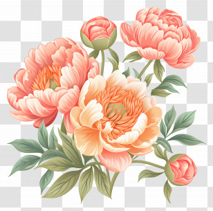 Peonies Bouquet - Pink And Peach Peony Flower Illustration Transparent PNG