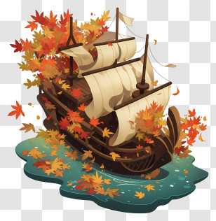 Autumn Cruise - Sailing Ship Covered In Autumn Leaves Transparent PNG