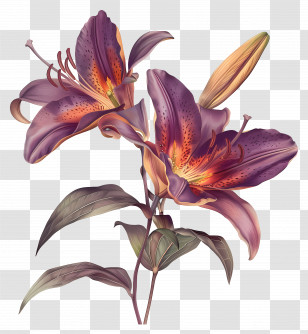 Lily Stem - Beautiful Lilies In Shades Of Purple Transparent PNG