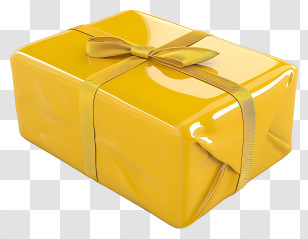 Package - Yellow Gift Box Wrapped With Gold Bow Transparent PNG