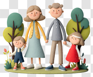 Family Walking Outdoors - Happy Family Cartoon Illustration Transparent PNG